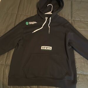 Levi's Black Hoodie with White Drawstrings and Green Logo